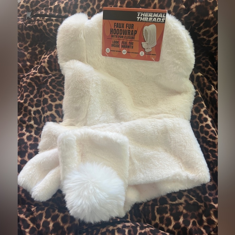 White Faux Fur Hoodwrap